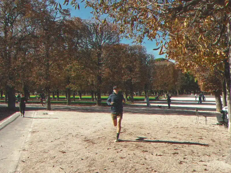 Runner in a park with trees
