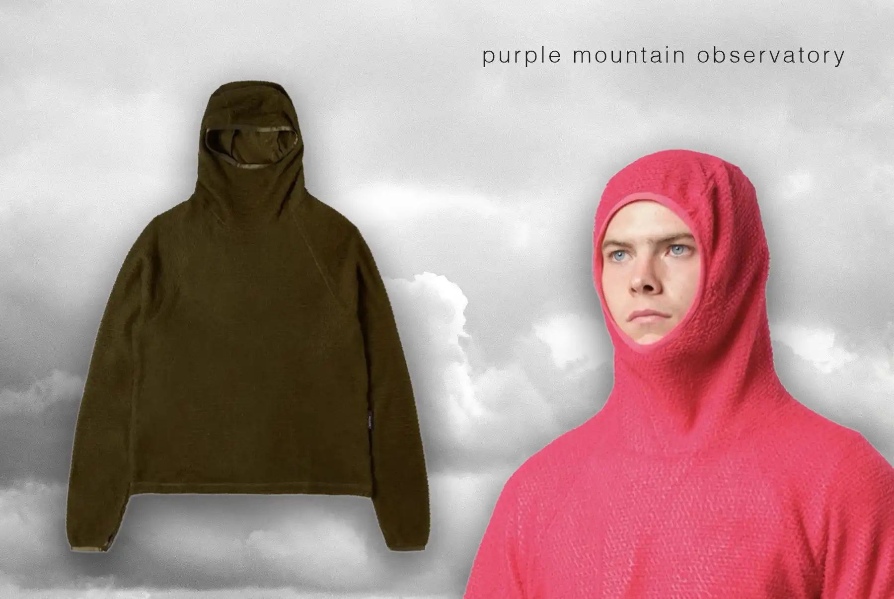 Two hooded sweatshirts on clouds