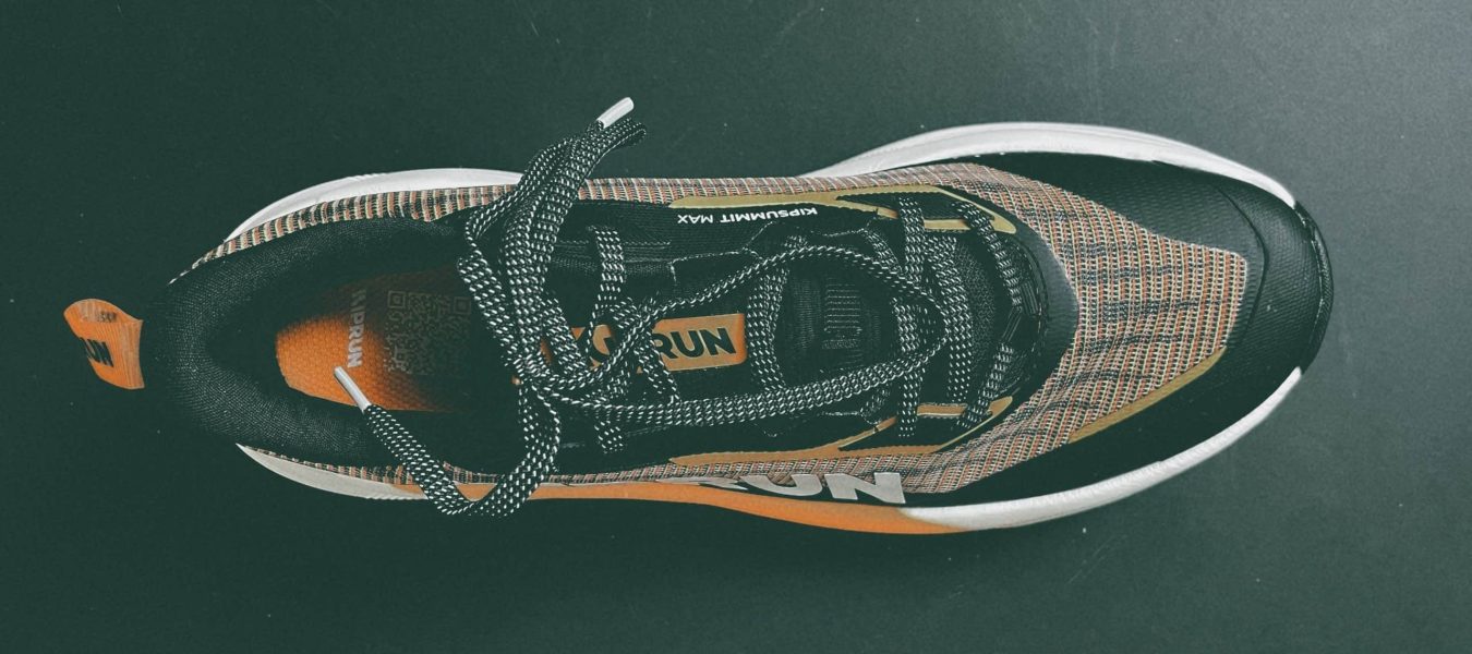 Black and orange athletic sneaker top view Kipsummit Max