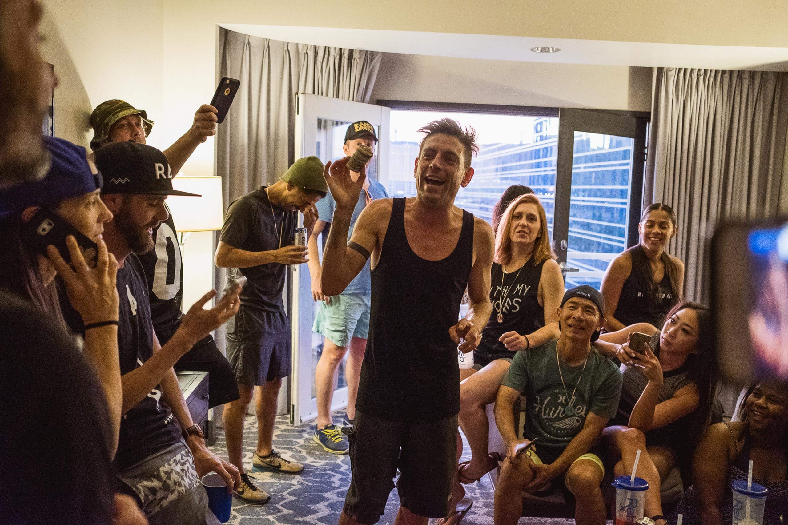 Nils Arend - Christian Brecheis for Borderlands Trail Running-3 Celebratory speech after a hard run from Los Angeles to Las Vegas.