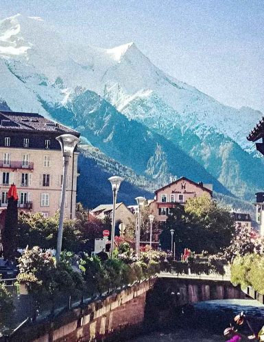 Scenic mountain view with flowers in Chamonix at UTMB